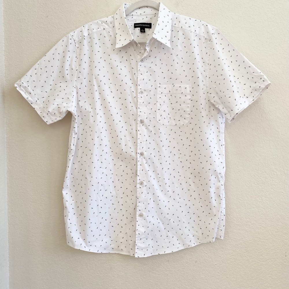 TRICOTS ST. RAPHAEL Men's White Short Sleeve Button Down Shirt Size L‎ Cotton